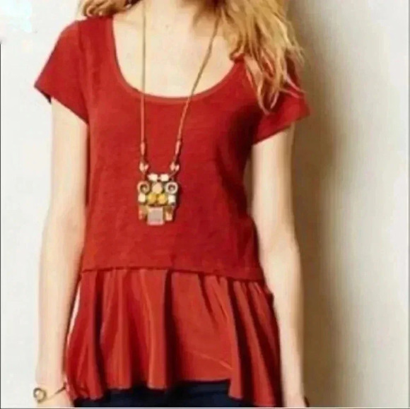 Anthropologie Postmark Rust Peplum High Low Shirt - Picture 1 of 7